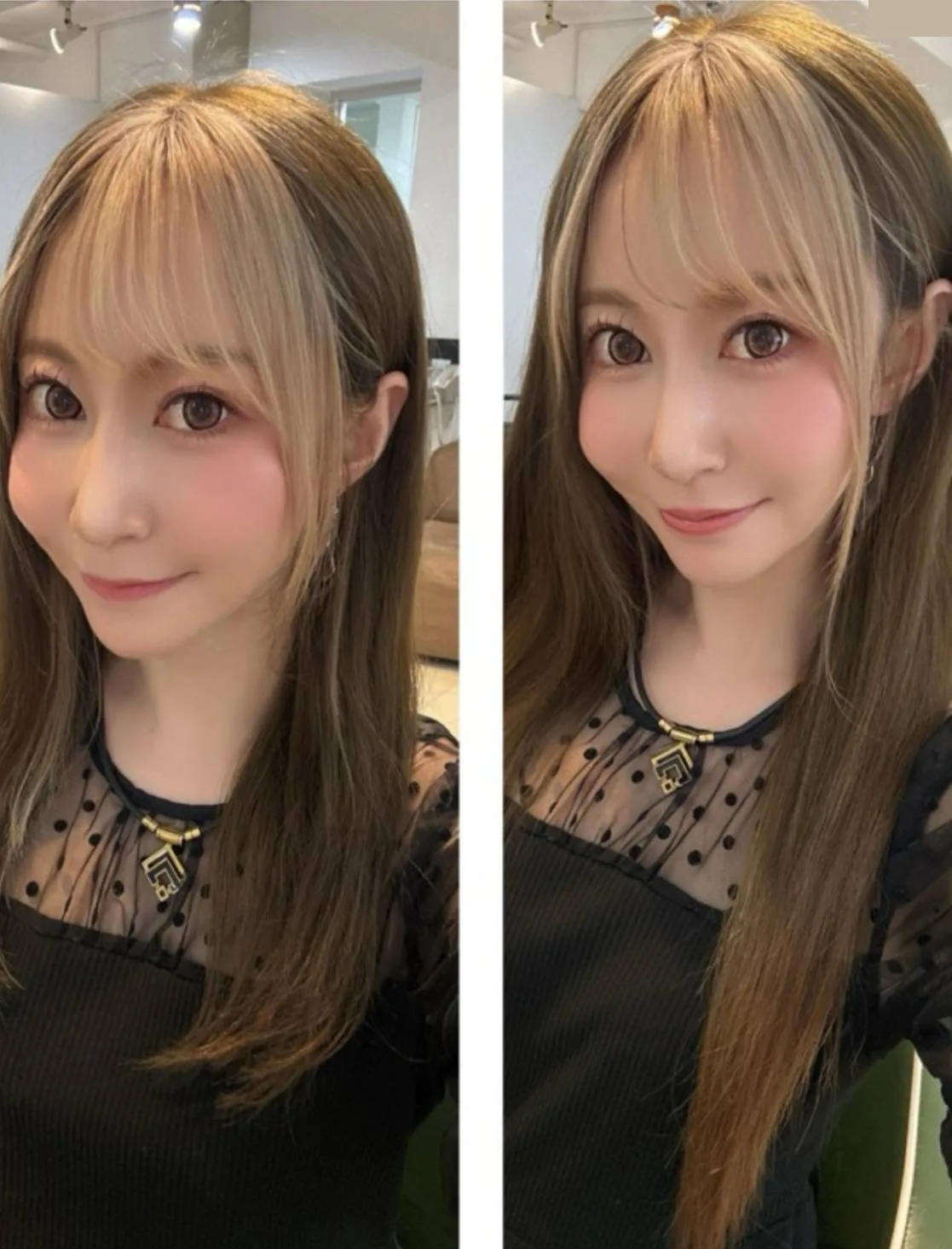 エクステを付ける前後を並べたお客様
